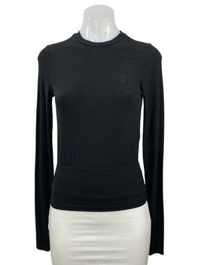 PE Nation Women's Black Ribbed Knit Crew Neck Long Sleeve T Shirt Tee Top Size S